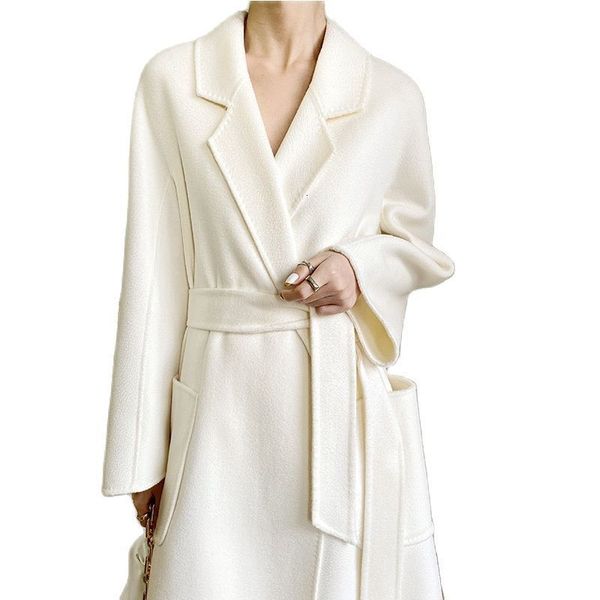 women's wool blends autumn white coat women midlength water ripple winter cashmere female laceup milk fashion classic 230105, Black
women's wool blends autumn white coat women midlength water ripple winter cashmere female laceup milk fashion classic 230105, Black