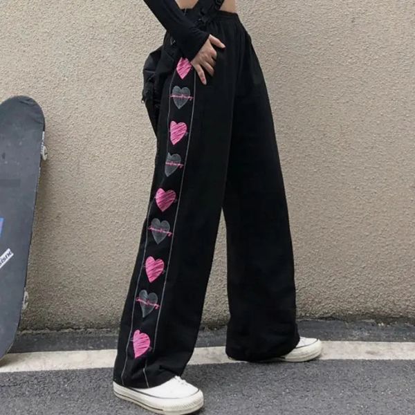 men s pants wide leg summer clothes for woman korean fashion heart print harajuku streetwear y2k trousers 230104, Black
men s pants wide leg summer clothes for woman korean fashion heart print harajuku streetwear y2k trousers 230104, Black