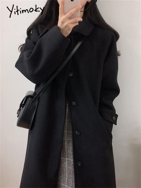 women's wool blends yitimoky woolen outerwear for women fall wimter single breasted turn down collar jackets korean black coats 230105
women's wool blends yitimoky woolen outerwear for women fall wimter single breasted turn down collar jackets korean black coats 230105