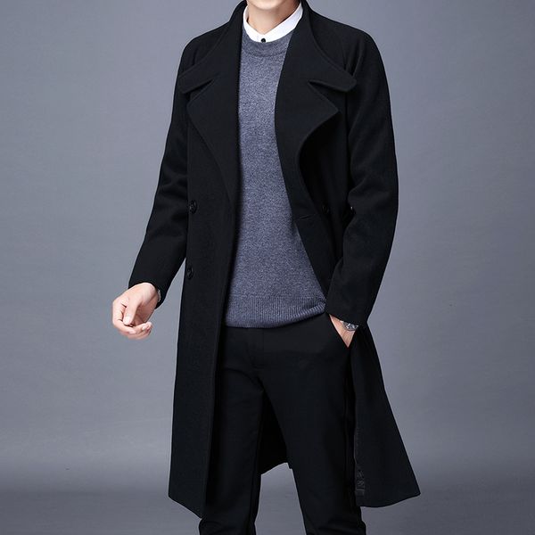 men's wool blends autumn winter woolen coat business casual mid length double breasted trench men turn down collar coats mens outwear 2, Black
men's wool blends autumn winter woolen coat business casual mid length double breasted trench men turn down collar coats mens outwear 2, Black