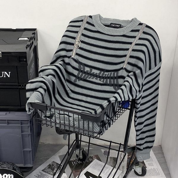 men's sweaters spring 2023 retro fried street versatile stripe small zipper design off shoulder couple 230105, White;black
men's sweaters spring 2023 retro fried street versatile stripe small zipper design off shoulder couple 230105, White;black