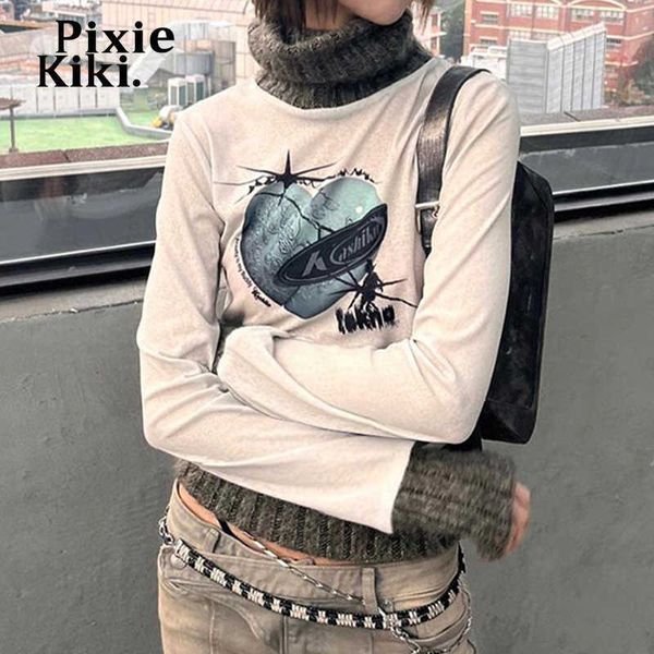 women's t-shirt pixiekiki graphic t shirts streetwear y2k aesthetic grunge clothes knitted patchwork turtleneck long sleeve tees p67-cz, White
women's t-shirt pixiekiki graphic t shirts streetwear y2k aesthetic grunge clothes knitted patchwork turtleneck long sleeve tees p67-cz, White