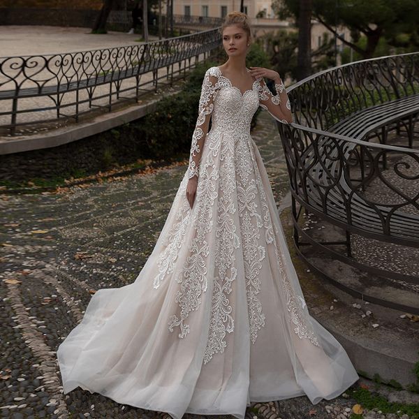 2023 modest long sleeves a line wedding dresses sweetheart luxury lace bridal gowns sweep train bride dress vestidi de novia, White
2023 modest long sleeves a line wedding dresses sweetheart luxury lace bridal gowns sweep train bride dress vestidi de novia, White
