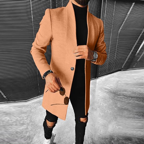 men's wool blends fashion long sleeve stand collar woolen coat men autumn winter solid one button coats casual slim middle windbreaker, Black
men's wool blends fashion long sleeve stand collar woolen coat men autumn winter solid one button coats casual slim middle windbreaker, Black