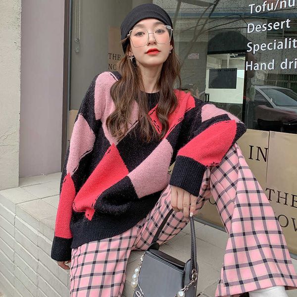women's sweaters men's plus size vintage argyle women pullover winter korean style oversized sweater knitwear casual loose jumper, White;black
women's sweaters men's plus size vintage argyle women pullover winter korean style oversized sweater knitwear casual loose jumper, White;black