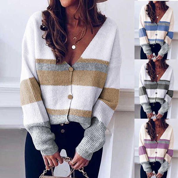 women's sweaters knits tees autumn winter colorful rainbow striped cardigan knitted plus size knit jumper women 230105, White;black
women's sweaters knits tees autumn winter colorful rainbow striped cardigan knitted plus size knit jumper women 230105, White;black