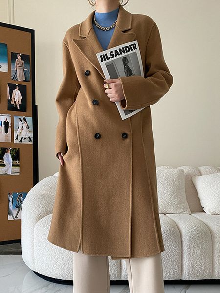 women's wool blend woolen coat loose french patchwork doublebreasted cashmere thick long outwear dust female autumn winter 230105, Black
women's wool blend woolen coat loose french patchwork doublebreasted cashmere thick long outwear dust female autumn winter 230105, Black