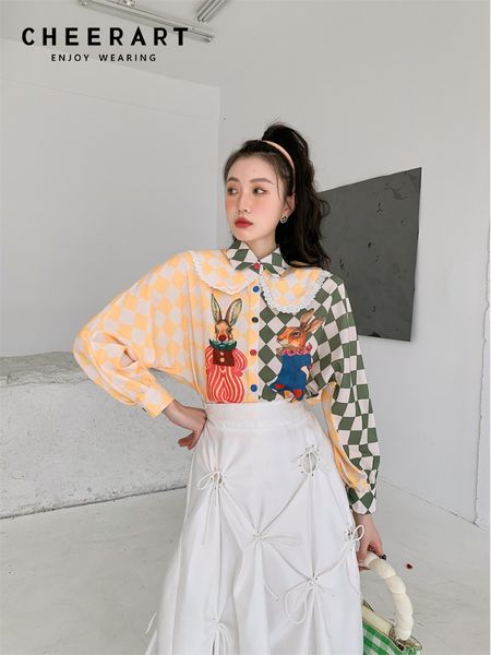 women s blouses shirts cheerart fashion vintage peter pan collar blouse long sleeve button up shirt argyle cartoon print batwing designer 23, White
women s blouses shirts cheerart fashion vintage peter pan collar blouse long sleeve button up shirt argyle cartoon print batwing designer 23, White