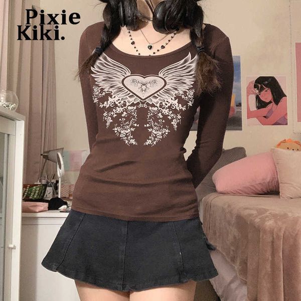 women's t-shirt pixiekiki grunge fairy long sleeve t shirts for women female y2k vintage clothes love wings brown graphic tees p77-be17, White
women's t-shirt pixiekiki grunge fairy long sleeve t shirts for women female y2k vintage clothes love wings brown graphic tees p77-be17, White
