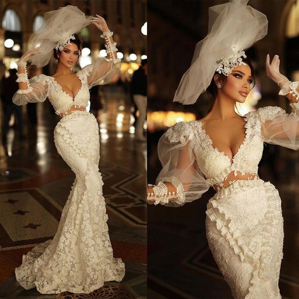elegant ivory mermaid wedding dresses illusion lantern sleeve bridal gown custom made fashion lace vestido de novia, White
elegant ivory mermaid wedding dresses illusion lantern sleeve bridal gown custom made fashion lace vestido de novia, White