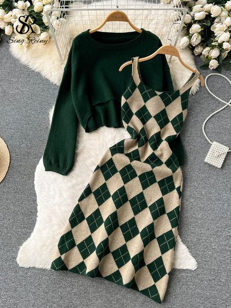 two piece dress singreiny women autumn plaid knitted suits long sleeve irregular midi winter sweater pieces sets 230104, White
two piece dress singreiny women autumn plaid knitted suits long sleeve irregular midi winter sweater pieces sets 230104, White