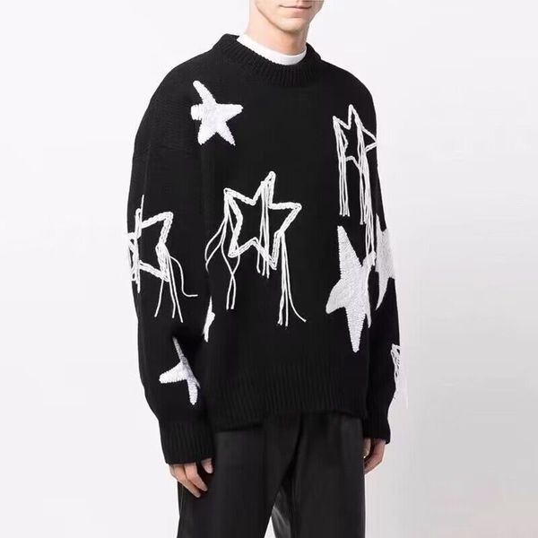 2022 men star early spring style embroidery sweater loose contrast color wool long sleeved jumper knitting top, White;black
2022 men star early spring style embroidery sweater loose contrast color wool long sleeved jumper knitting top, White;black