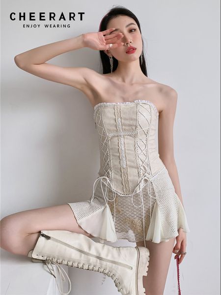 women s jumpsuits rompers cheerart renaissance 2 piece bandage corset leather cross backless tube beige bustiers corsets vintage summer 2301, Black;white
women s jumpsuits rompers cheerart renaissance 2 piece bandage corset leather cross backless tube beige bustiers corsets vintage summer 2301, Black;white