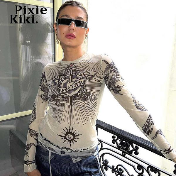women's t-shirt pixiekiki cyber y2k printed mesh sheer graphic t shirts streetwear clothes for women fashion long sleeve crop p85-bz10, White
women's t-shirt pixiekiki cyber y2k printed mesh sheer graphic t shirts streetwear clothes for women fashion long sleeve crop p85-bz10, White