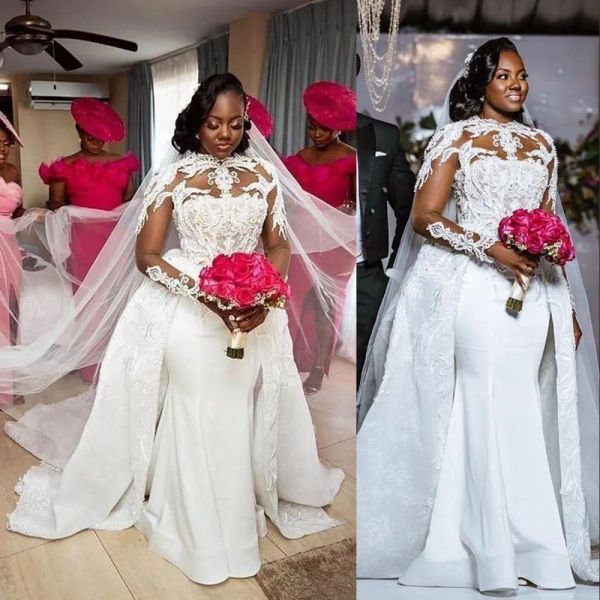 2023 designer high neck mermaid wedding dresses bridal gown overskirt lace applique long sleeves custom made sweep train vestidos de novia p, White
2023 designer high neck mermaid wedding dresses bridal gown overskirt lace applique long sleeves custom made sweep train vestidos de novia p, White