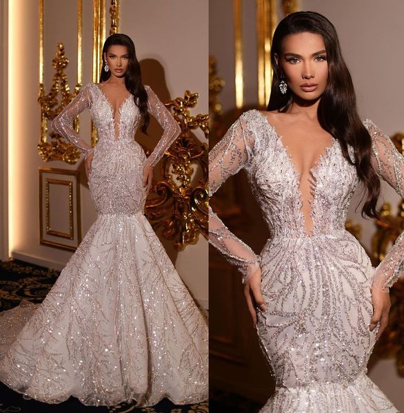 glitter mermaid wedding dresses sequined lace illusion bridal gown custom made deep v neck wedding gowns, White
glitter mermaid wedding dresses sequined lace illusion bridal gown custom made deep v neck wedding gowns, White