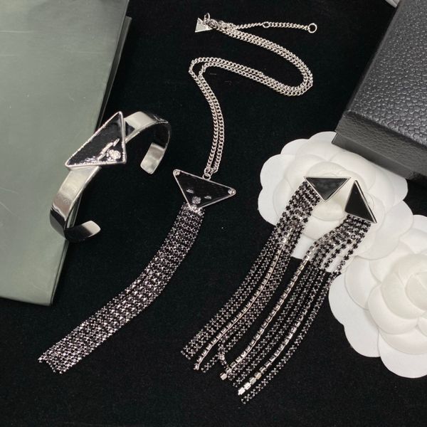 fashion tassels pendant necklaces bangle earring set women's bracelet jewelry luxury inverted triangle p leeter necklace/earrings for w, Black
fashion tassels pendant necklaces bangle earring set women's bracelet jewelry luxury inverted triangle p leeter necklace/earrings for w, Black