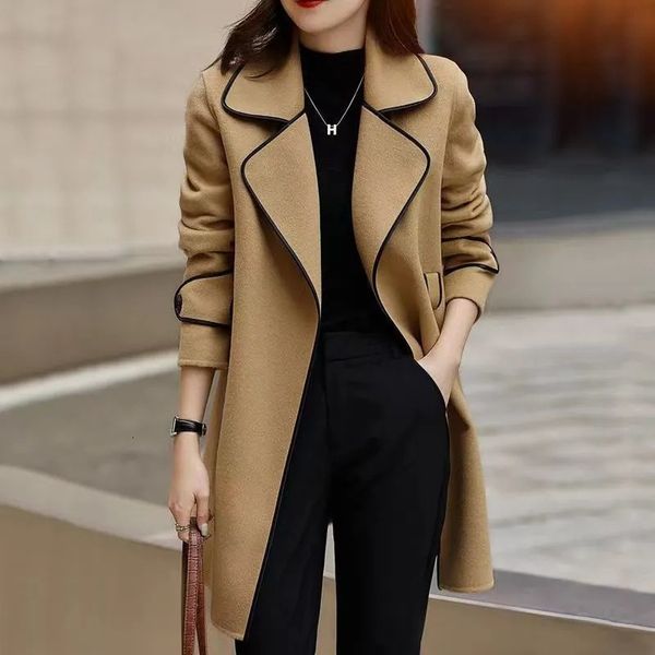 women's wool blend jackets solid color autumn winter coats with belt long sleeve overcoat elegant cardigan female fashion outerwear 230, Black
women's wool blend jackets solid color autumn winter coats with belt long sleeve overcoat elegant cardigan female fashion outerwear 230, Black