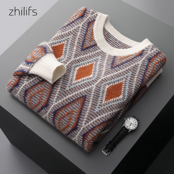 men's sweaters winter merino wool sweater men thick cashmere round neck diamond plaid jacquard loose large size 230105, White;black
men's sweaters winter merino wool sweater men thick cashmere round neck diamond plaid jacquard loose large size 230105, White;black