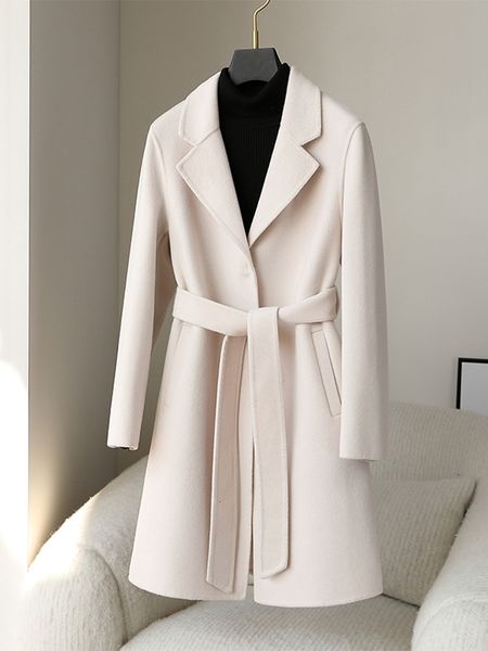 women's wool blends elegant slim double sided 100wool coat women korean fashion solid autumn winter jacket 230105, Black
women's wool blends elegant slim double sided 100wool coat women korean fashion solid autumn winter jacket 230105, Black