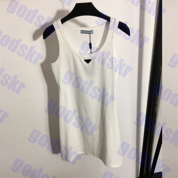 triangle badge dress designer womens tank skirt sleeveless vest long dresses three colors, White
triangle badge dress designer womens tank skirt sleeveless vest long dresses three colors, White