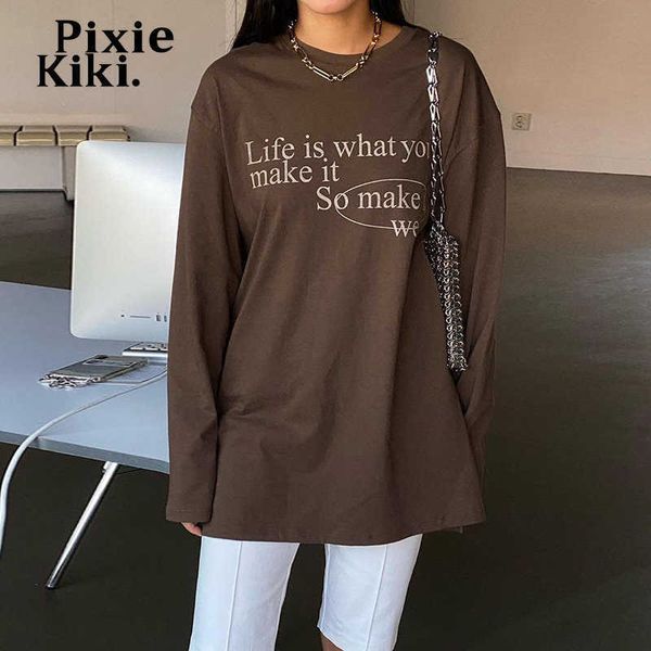 women's t-shirt pixiekiki slogan graphic t shirts korean women clothing y2k streetwear hip hop oversized long sleeve casual tees p69-cz, White
women's t-shirt pixiekiki slogan graphic t shirts korean women clothing y2k streetwear hip hop oversized long sleeve casual tees p69-cz, White