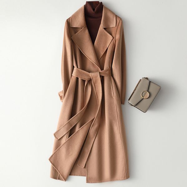 women's wool blends autumn 100 coats doublebreasted long with belt elegant en coat veste femme abrigo mujer 230105, Black
women's wool blends autumn 100 coats doublebreasted long with belt elegant en coat veste femme abrigo mujer 230105, Black