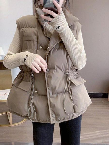 women's vests lusumily winter women waistcoat jacket sleeveless coat elastic waist for female casual loose warm outwear 230105, Black;white
women's vests lusumily winter women waistcoat jacket sleeveless coat elastic waist for female casual loose warm outwear 230105, Black;white