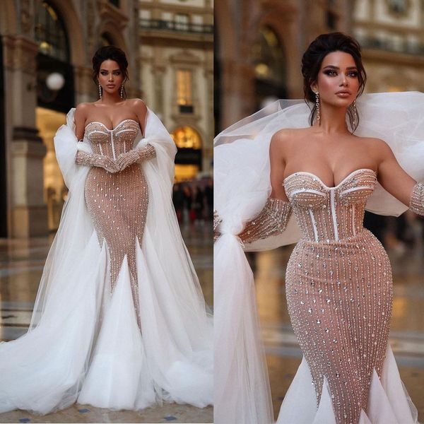 luxurious beading mermaid wedding dresses sweetheart bridal gown custom made ruffles tulle dress vestido de novia, White
luxurious beading mermaid wedding dresses sweetheart bridal gown custom made ruffles tulle dress vestido de novia, White