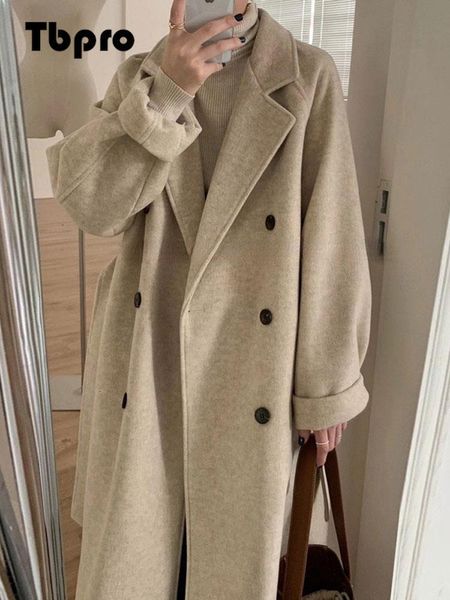 women's wool blend loose thicken coat fashion warm button turndown collar casual overcoat autumn winter solid female coats 230105, Black