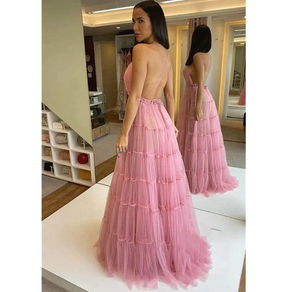 a line prom dresses deep v neck tulle spaghetti straps ruffles sweep train formal evening gowns vestidos de noche, Black
a line prom dresses deep v neck tulle spaghetti straps ruffles sweep train formal evening gowns vestidos de noche, Black