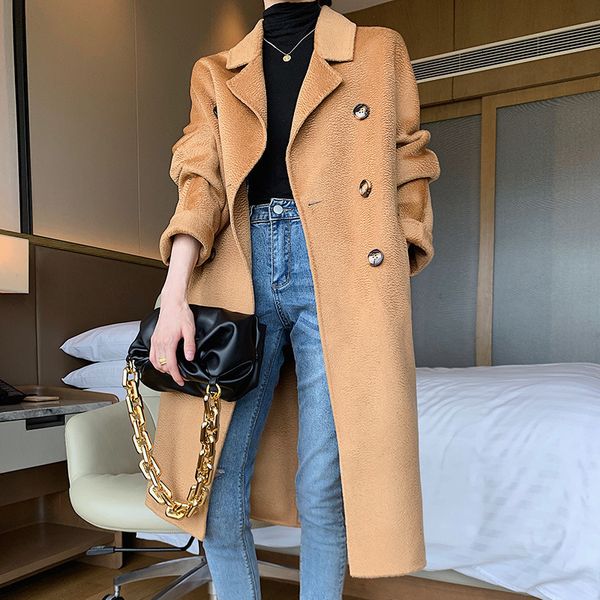 women's wool blends solid long water ripple double sided 100 coat women loose doublebreasted winter jacket korean modis casaco feminino, Black
women's wool blends solid long water ripple double sided 100 coat women loose doublebreasted winter jacket korean modis casaco feminino, Black