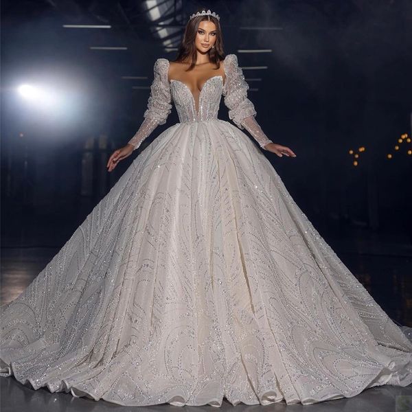luxury ball gown wedding dresses sweetheart long sleeves sparkly sequin appliqued bridal wear african country vestido de novia, White
luxury ball gown wedding dresses sweetheart long sleeves sparkly sequin appliqued bridal wear african country vestido de novia, White