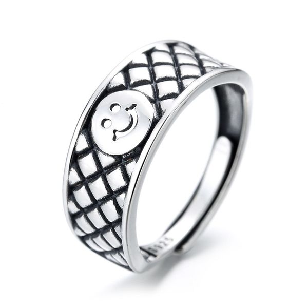 925 sterling silver cartoon smile face ring women vintage adjustable geometric checked finger rings female romantic valentines gift
925 sterling silver cartoon smile face ring women vintage adjustable geometric checked finger rings female romantic valentines gift