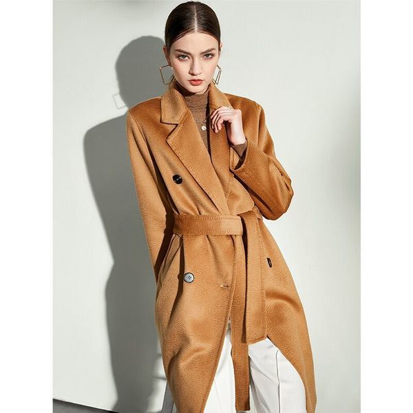 women's wool blend's clothes woolen coat with belt lady midlength water ripple long double sided cashmere 230105, Black
women's wool blend's clothes woolen coat with belt lady midlength water ripple long double sided cashmere 230105, Black