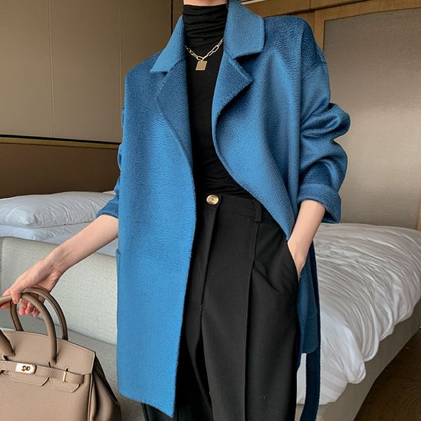women's wool blends water ripple double sided 100 coat women midlength loose solid winter jacket korean fashion casaco feminino 230105, Black
women's wool blends water ripple double sided 100 coat women midlength loose solid winter jacket korean fashion casaco feminino 230105, Black