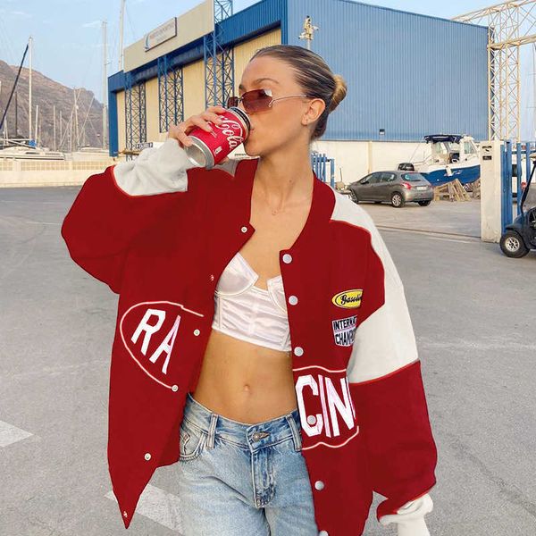 women's red letter baseball suit single breasted jacket retro fashion european and american season 2023, Black;brown
women's red letter baseball suit single breasted jacket retro fashion european and american season 2023, Black;brown