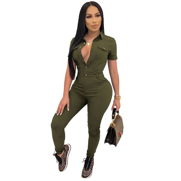 women jumpsuits slim short sleeve lapel v neck button bodycon long pants club outfits rompers with pocket, Black;white
women jumpsuits slim short sleeve lapel v neck button bodycon long pants club outfits rompers with pocket, Black;white