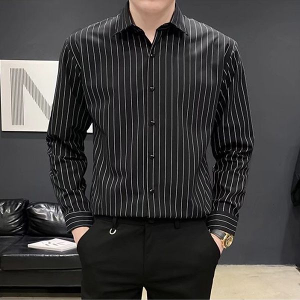 men's casual shirts men long sleeve spring summer striped male social business dress slim fit fashion wear 230106, White;black
men's casual shirts men long sleeve spring summer striped male social business dress slim fit fashion wear 230106, White;black