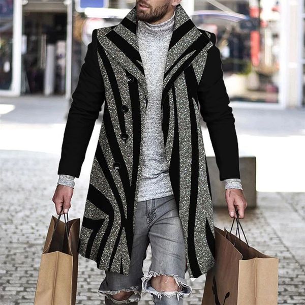 men's wool blends autumn winter retro print woolen coat casual single breasted lapel long sleeve fashion loose pocket mid jacket 230106, Black
men's wool blends autumn winter retro print woolen coat casual single breasted lapel long sleeve fashion loose pocket mid jacket 230106, Black