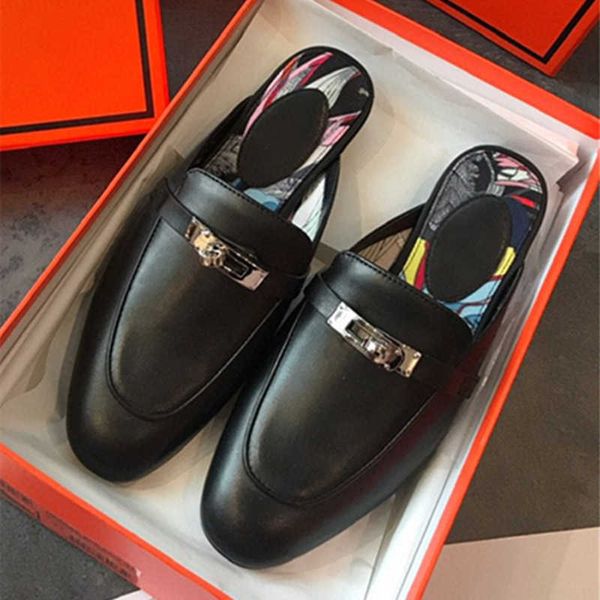 slippers family h metal buckle real leather bag flat bottom half women 2021 new round head versatile wear muller drag 0106, Black
slippers family h metal buckle real leather bag flat bottom half women 2021 new round head versatile wear muller drag 0106, Black
