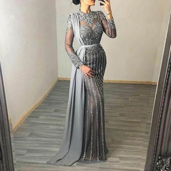 party dresses collection gray muslim s evening high neck dubai long sleeve mermaid gown for women 230105, White;black
party dresses collection gray muslim s evening high neck dubai long sleeve mermaid gown for women 230105, White;black