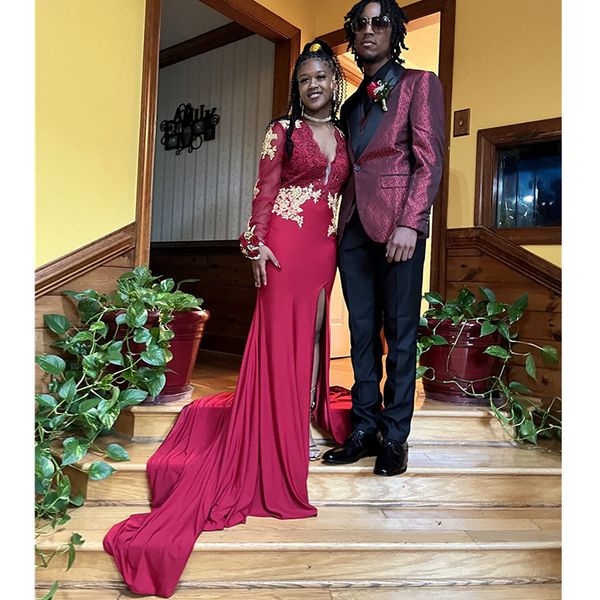 2023 charming arabic mermaid evening dresses long sleeves lace appliqued v neck high side split formal dress party dress prom gown, Black;red
2023 charming arabic mermaid evening dresses long sleeves lace appliqued v neck high side split formal dress party dress prom gown, Black;red