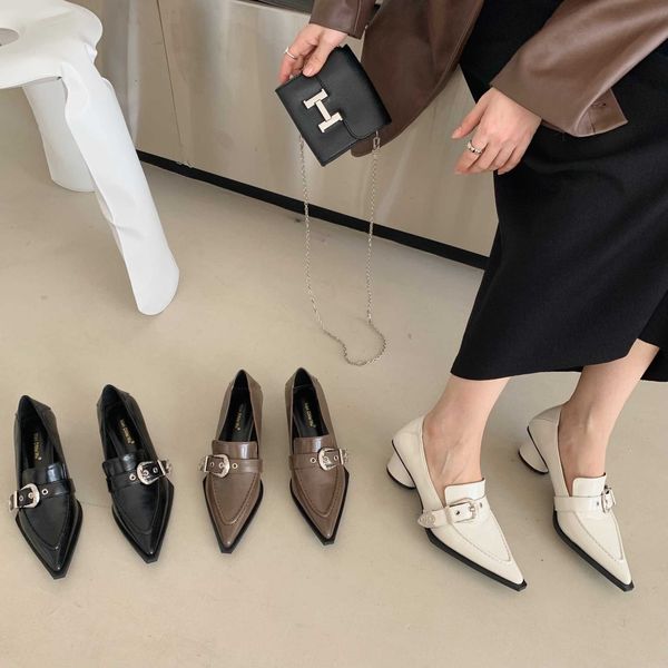 pointed leather shoes autumn and winter belt buckle deep mouth thick heel korean fashion high heel single shoes for women, Black
pointed leather shoes autumn and winter belt buckle deep mouth thick heel korean fashion high heel single shoes for women, Black