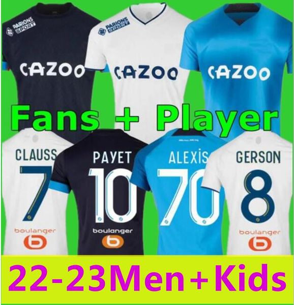 22 23 soccer jerseys 2022 2023 marseilles maillot foot cuisance guendouzi alexis gerson payet clauss football shirts men kids veretout under, Black;yellow