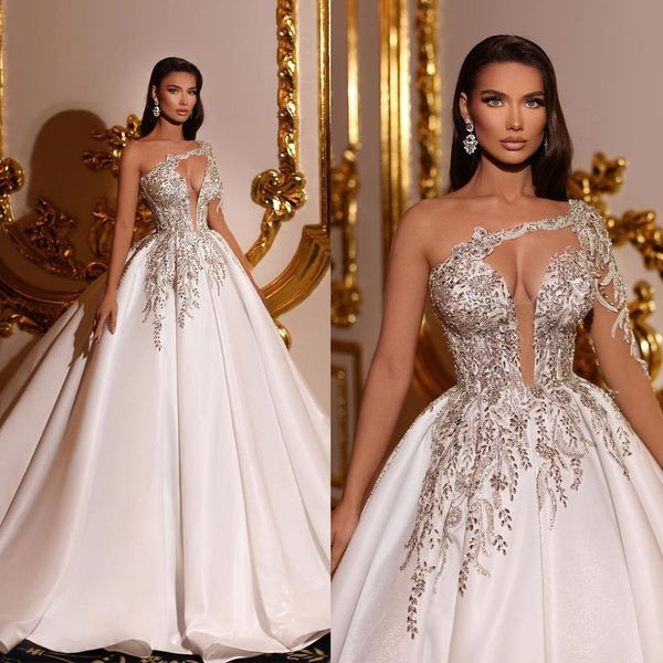 simple one shoulder wedding dresses luxury v neck sleeveless bridal dresses beaded sequins applique satin african ball gowns, White
simple one shoulder wedding dresses luxury v neck sleeveless bridal dresses beaded sequins applique satin african ball gowns, White