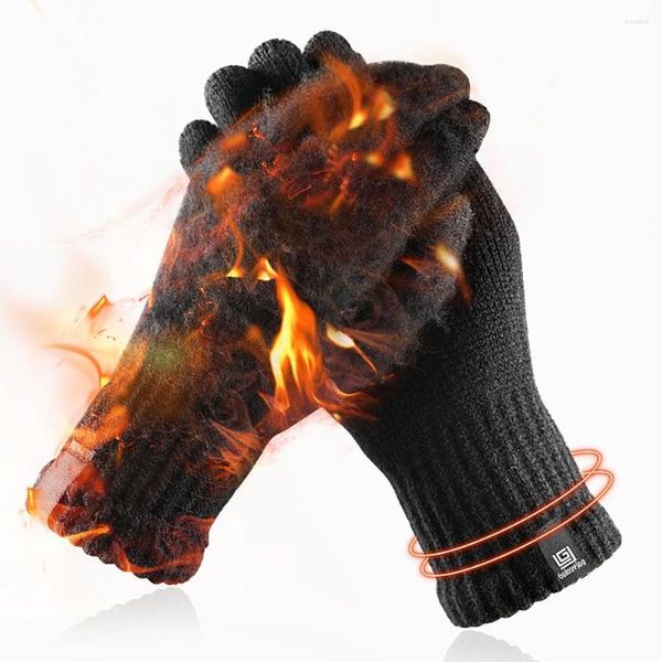 Image of Cycling Gloves Touch Screen Full Finger Knitted Wool Warm Mitten Adult Outdoor Grasp Windproof Glove Autumn Winter