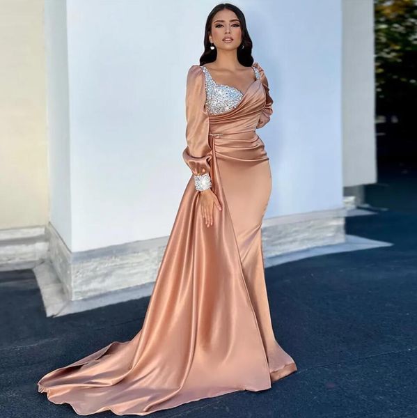 crystal mermaid prom dresses sweetheart long sleeve formal gown with detachable train ruched satin evening dress for arabic dubai females, Black;red
crystal mermaid prom dresses sweetheart long sleeve formal gown with detachable train ruched satin evening dress for arabic dubai females, Black;red