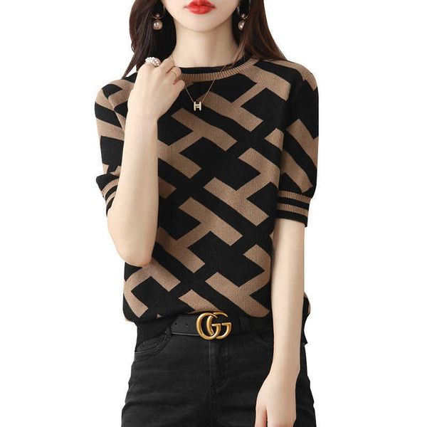 women's t-shirts sweater fit h letter pattern 100% cotton knitted sweaters short sleeves casual embroidery ladies overside pullover te, White
women's t-shirts sweater fit h letter pattern 100% cotton knitted sweaters short sleeves casual embroidery ladies overside pullover te, White