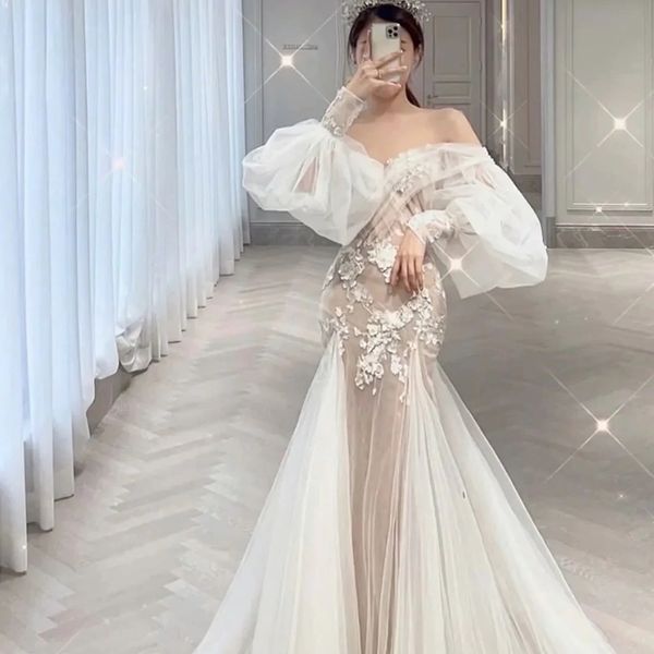 gorgeous puff sleeve mermaid wedding dress 2023 plus size boho beach bridal dresses sweep train country bride robes de mariage, White
gorgeous puff sleeve mermaid wedding dress 2023 plus size boho beach bridal dresses sweep train country bride robes de mariage, White